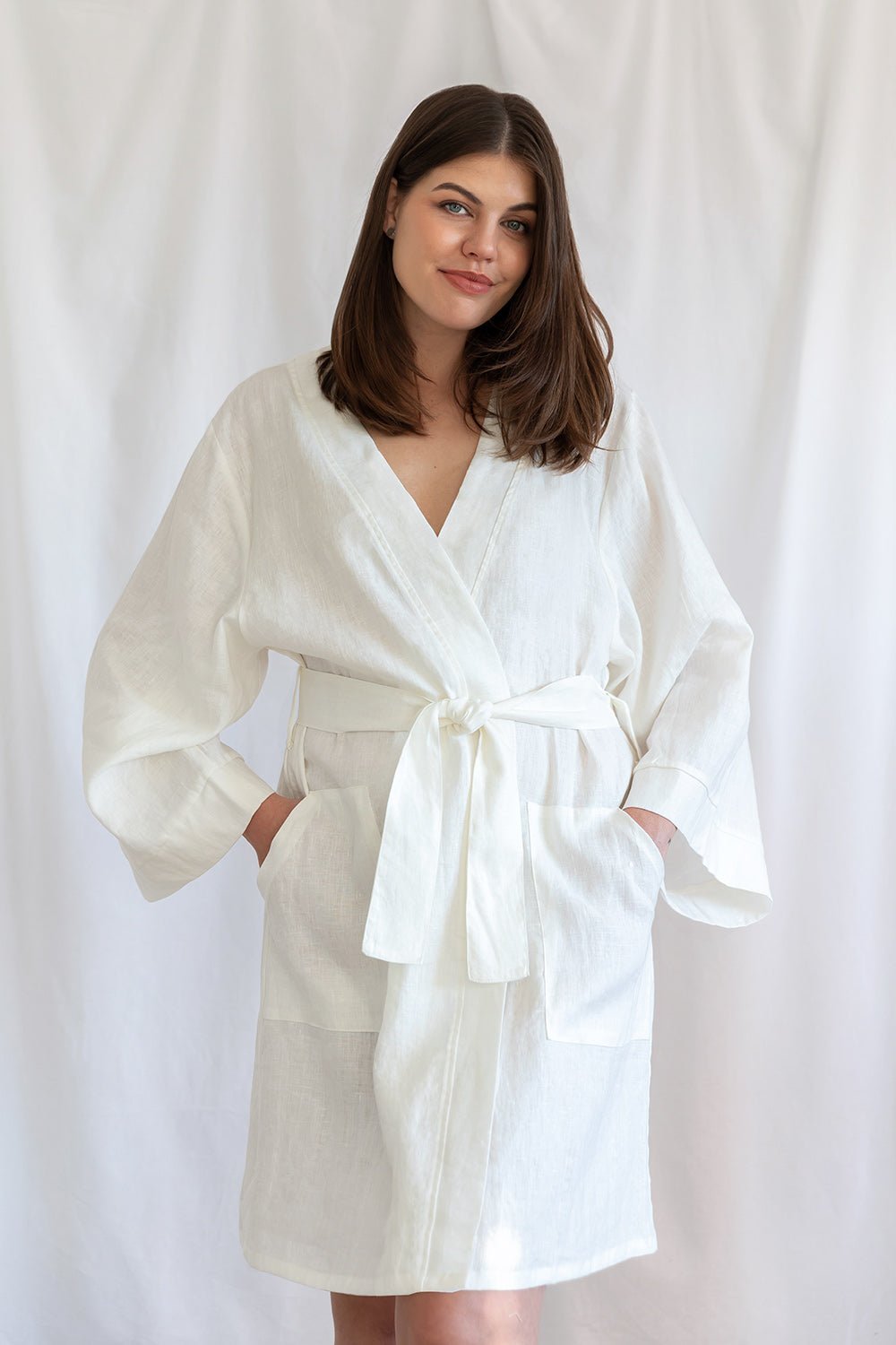 100% linen robe designed in NZ
