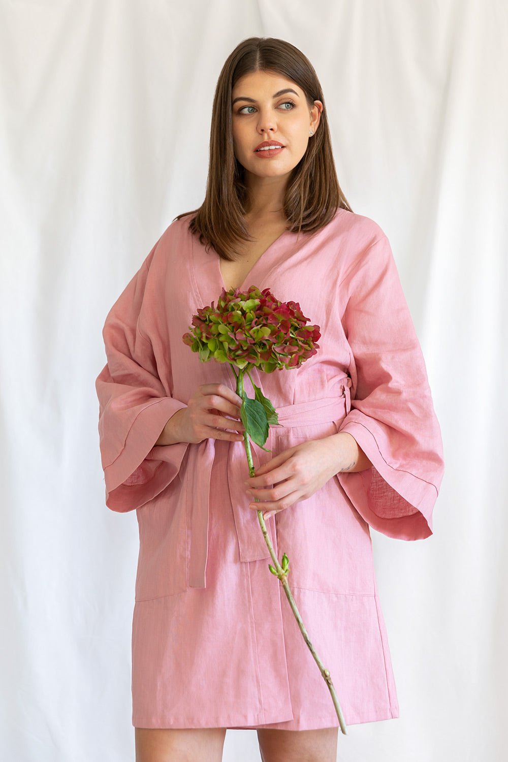 100% linen cotton robe designed in NZ pink dressing gown
