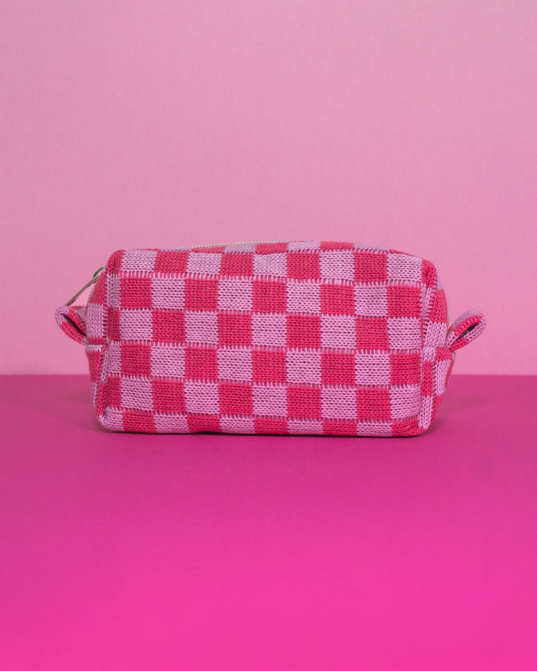 Clarence & Co. Pink and White Checked Pouch